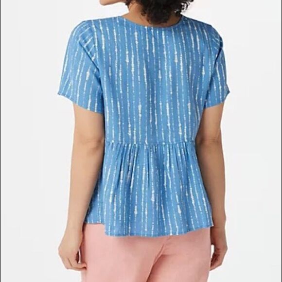 Denim & Co. Naturals Printed Linen Blend Peplum Blouse - Picture 2 of 5